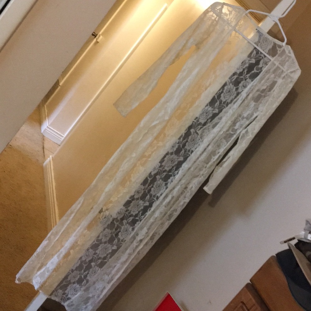 V Long Sleeve Lace Beach Dress See-Through